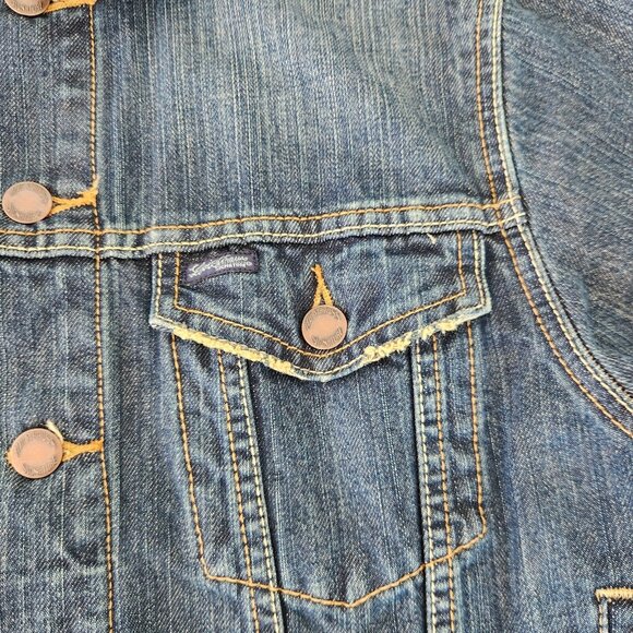 Levi Strauss Signature Denim Jacket Vintage Womens Medium Distressed Look EUC - Picture 12 of 16